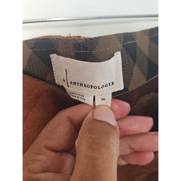 Anthropologie Faux Suede brown Green Pull On Ankle Legging Inseam Ankle Zip-30 - Picture 6 of 10